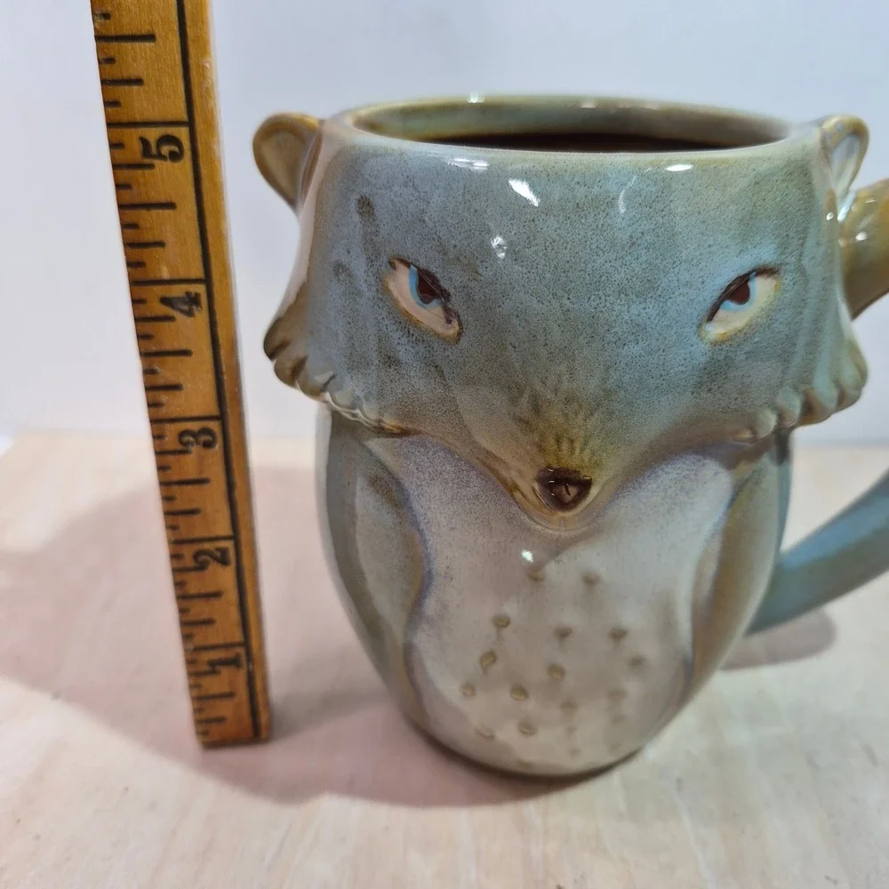 Pier 1 Imports Fox Mug‎ Blue Brown Reactive Glaze Stoneware Sculpted Animal Cup